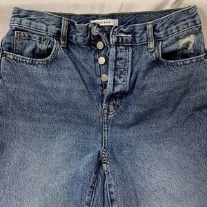 PACSUN 28 Vintage Blue Wash High Rise Straight  Button Fly Raw Hem Jeans